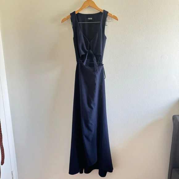 Reformation Navy Blue Kai Front Tie Wrap Maxi Dress Size XS - Picture 7 of 13